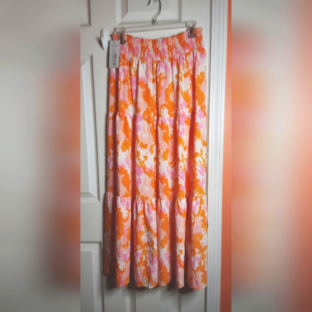 NWT Michelle McDowell Spring Blooms Orange Sadie Long Flowy Skirt